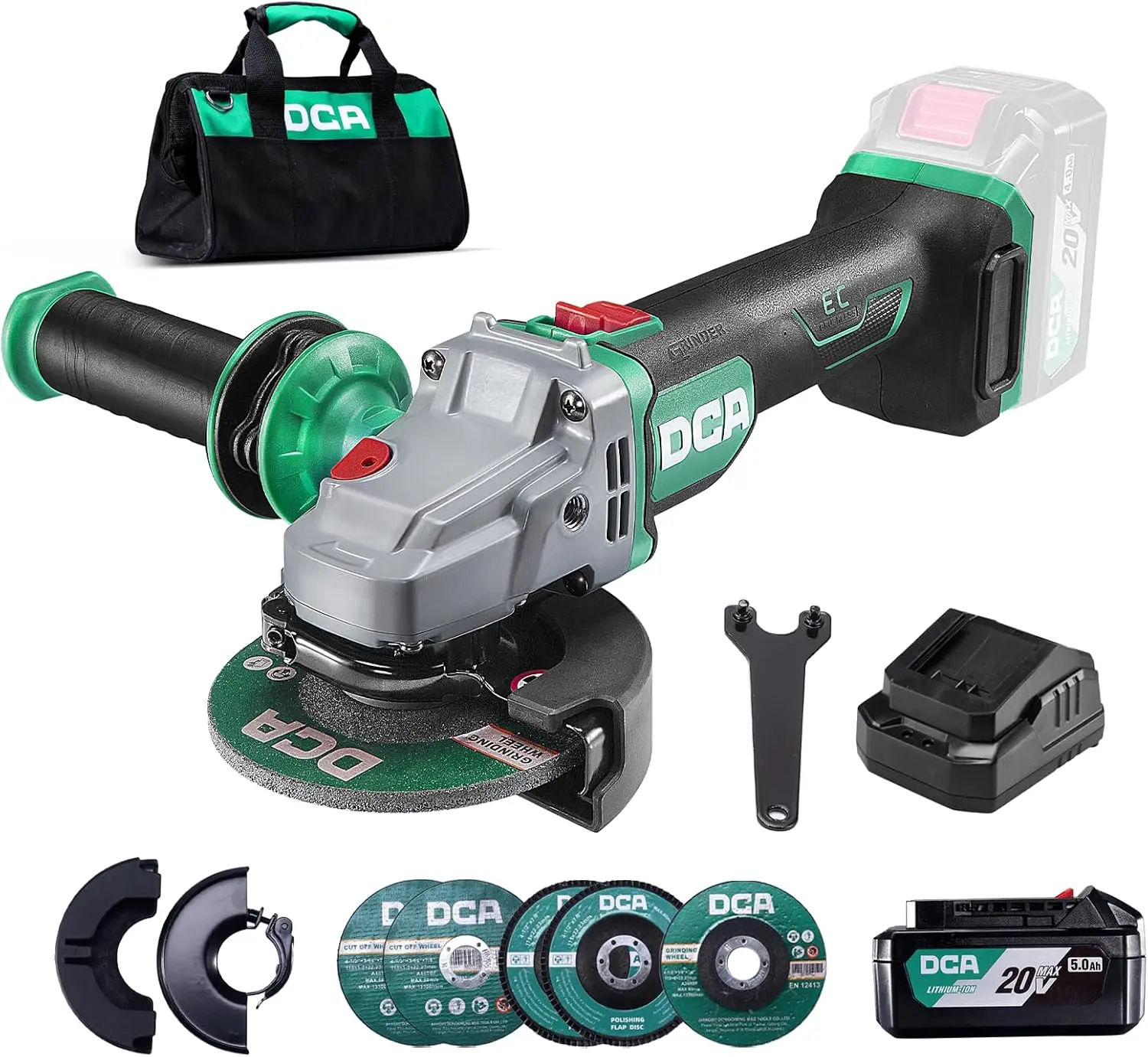 Dca Cordless Angle Grinder 20V 4-1/2 Inch, 4.0Ah Battery & 2A Fast Charger, 8500Rpm Brushless Motor, Power Angle Grinder With