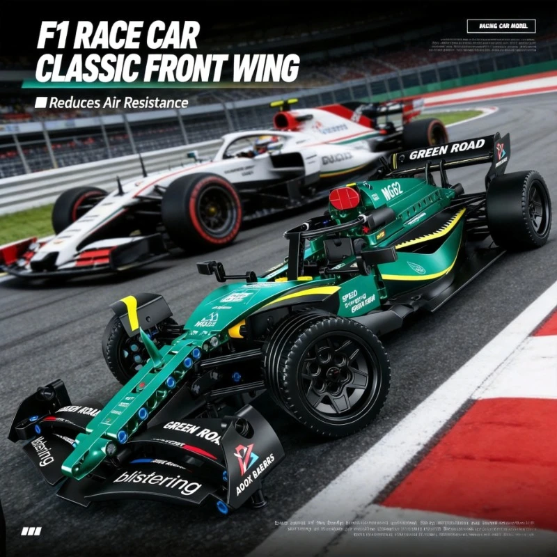 1-10スケール-グリーン-アストンマーティン-f1-フォーミュラ1-レーシングカー-組み立てブロック-テクニカル-メカニカル-レースカーモデル-ブロック-おもちゃ-大人向け