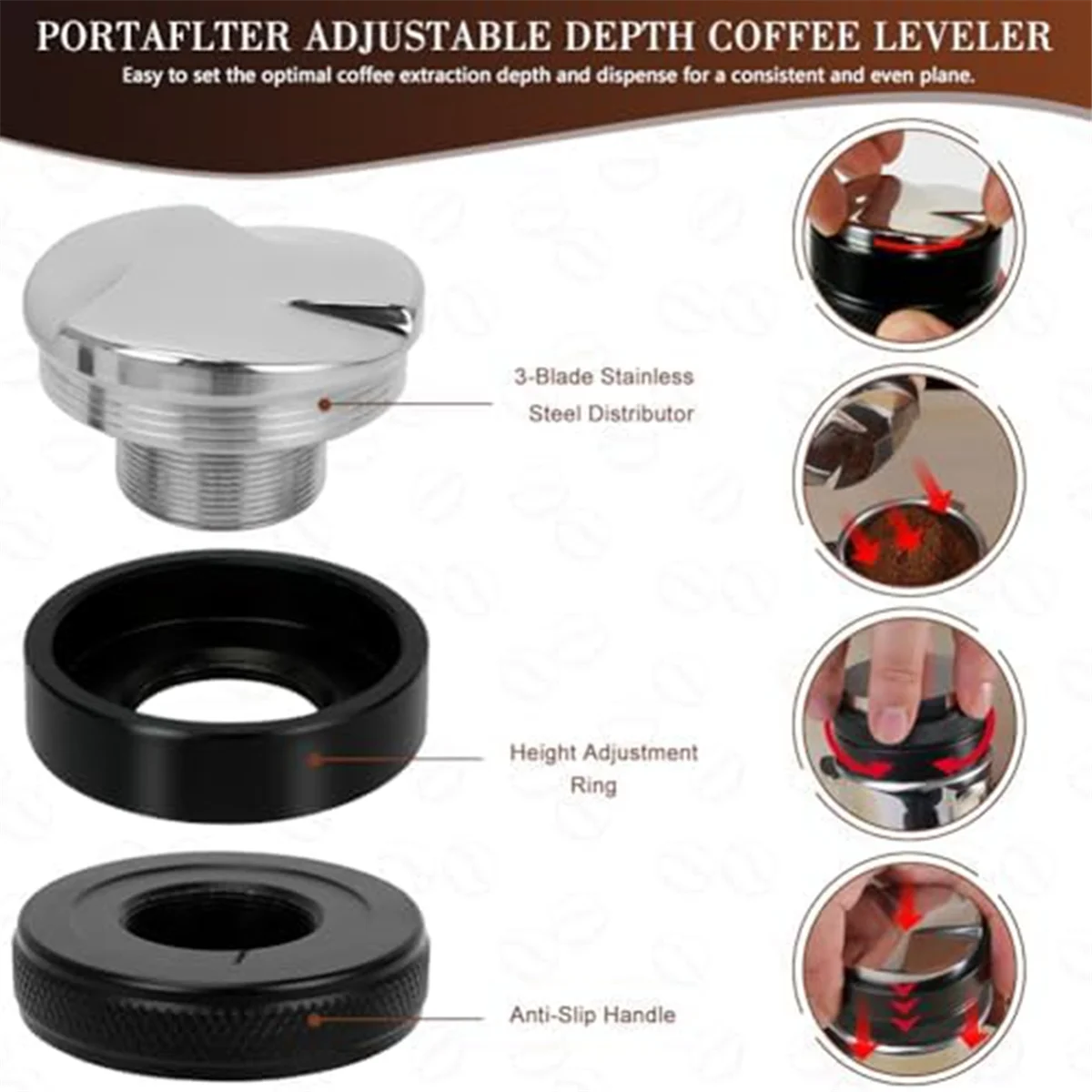 Conjunto de acessórios para café expresso ABKR com 5 pacotes, com distribuidor de café expresso, ferramentas para café expresso, 53 mm
