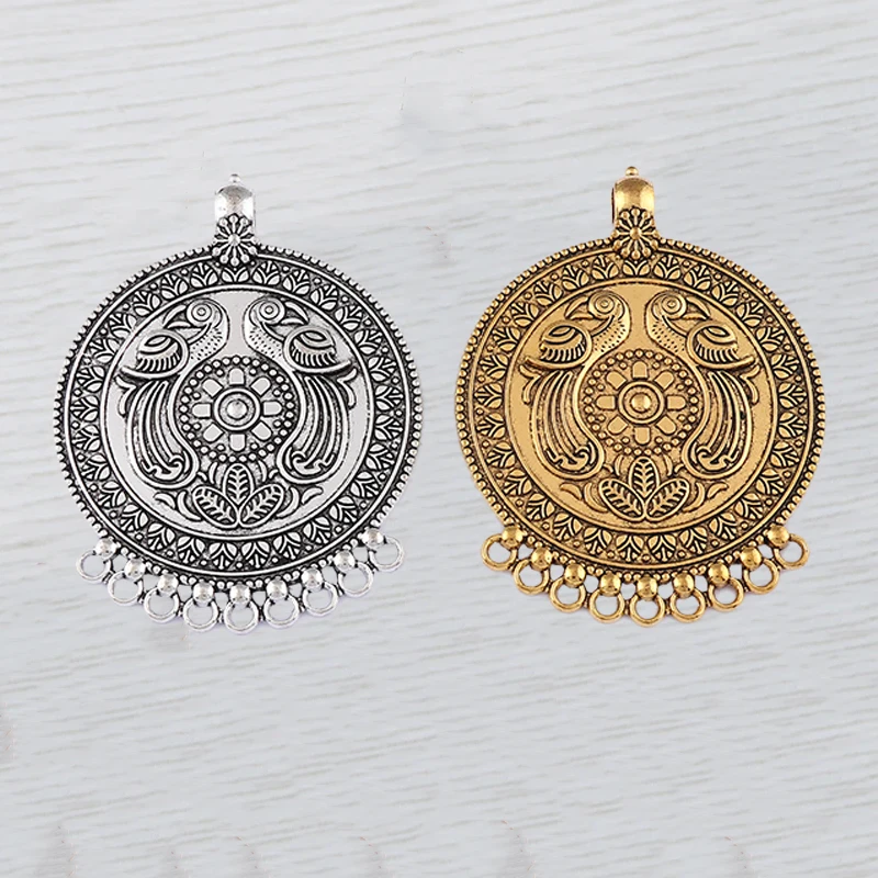 

3 x Tribal Round Boho Connectors With Engraving Phoenix Bird Pendants For DIY Necklace Jewellery Making Findings Materials