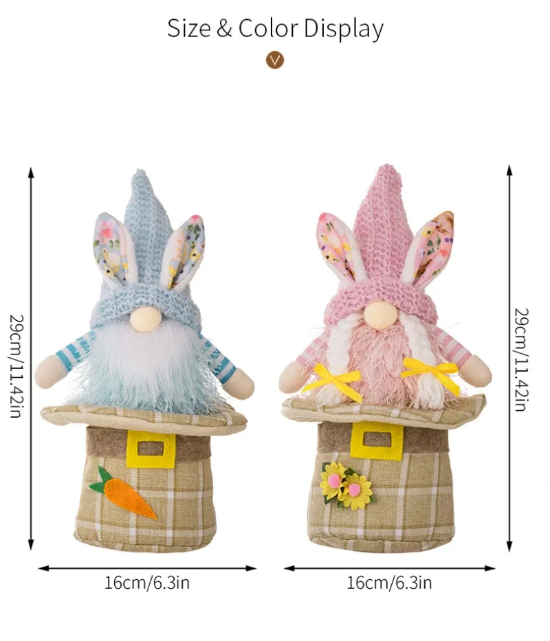 Easter Decoration Fluffy Rabbit Gnome Ornament With Top Hat Faceless Elf Figurine For Festival Home Desk Atmosphere Layout Decor