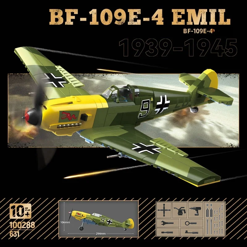 New WW2 Military Weapons Aircraft BF-109E-4EMIL Fighter Building Blocks Model Army Bricks Soldier Toys For Kids Boy Gift 631PCS