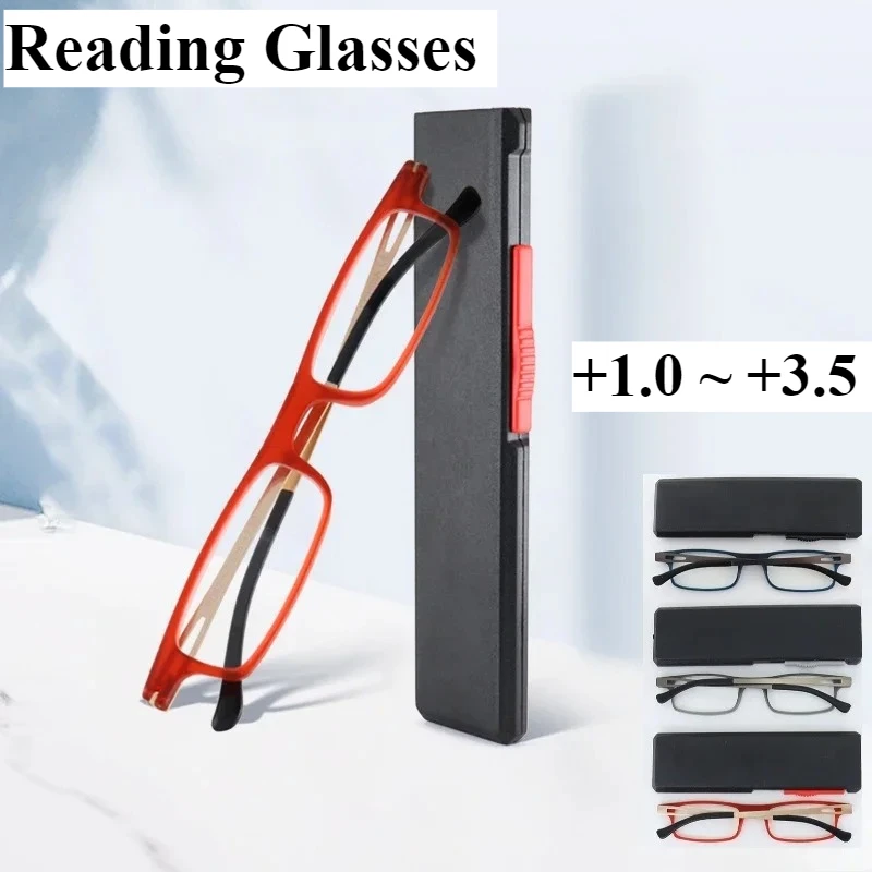 TR Metall Anti-Blaulicht-Lesebrille, leicht und leicht zu tragen, Push-Pull-Brillenetui, Zubehör, Presbyopie-Brille