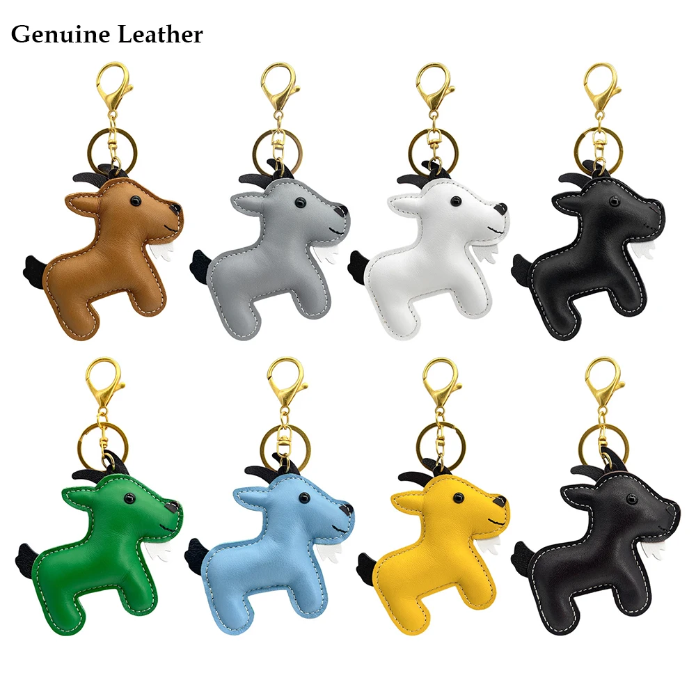 Genuine Leather Handbag Charm Cartoon Goat Charm Bag Pendant Keychain Cute Top Layer Cowhide for Women Purse Pendant Accessory