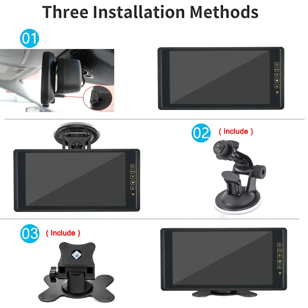 JIEPIE-TFT LCD مرآة الرؤية الخلفية مراقب ، داش مراقب ، عريضة للمقطورات ، قافلة ، شاحنة ، RVs ، 9 "، DC9-36V ، 4 دبوس التوصيل ، 1024x600