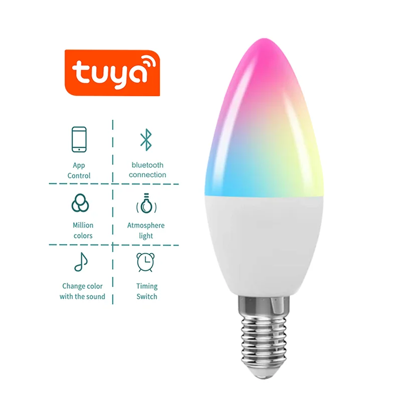 Led Bulb Candle Smart Lamp E14 TUYA Bluetooth Dimmable RGB Light 220V Tuya APP Group Control Smart Life For Home Room Decoration