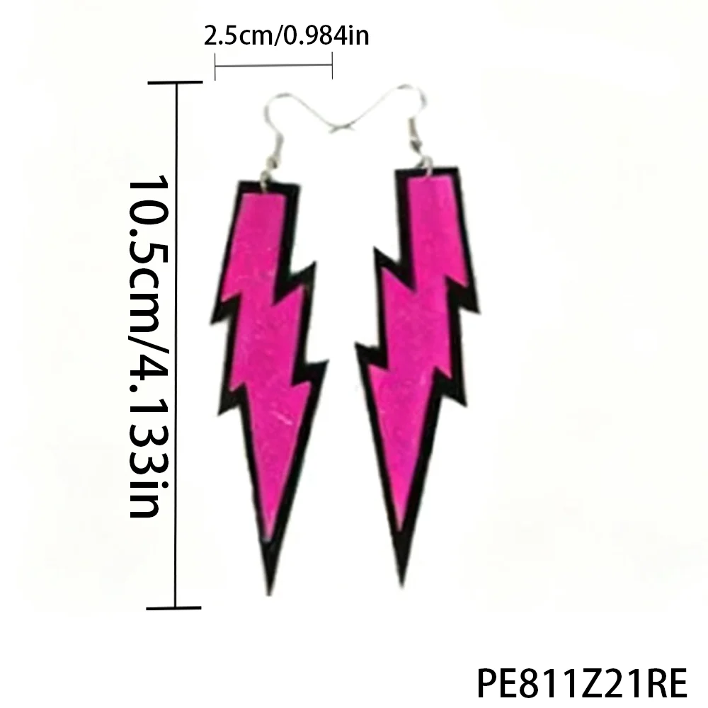 PESENAR 80s Party Essential Pink Lightning Bolt Earrings-Standout Retro Jewelry Great for Role-play and Cosplay