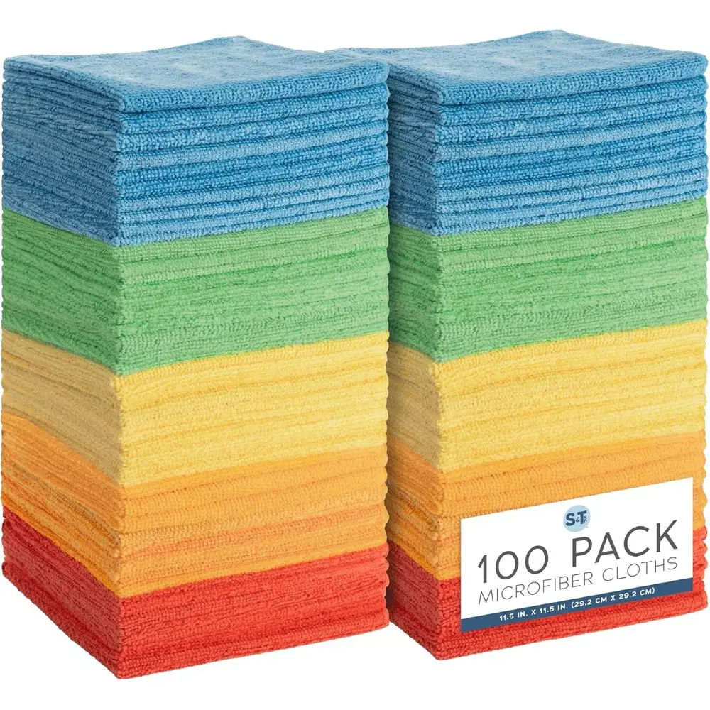100 Pack Microfiber Cleaning Cloth, Bulk Towels for Home, Reusable Microfiber Towels for Cars, Cleaning Rags, Assorted, 11.5 x 1