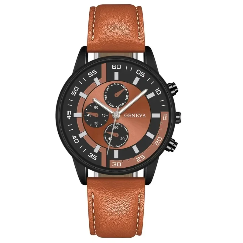 Fashion Mens Watches Sports Digital Dial Three Eye Luxury Couples Quartz Wrist Watch for Men Casual Leather Watch Reloj Hombre