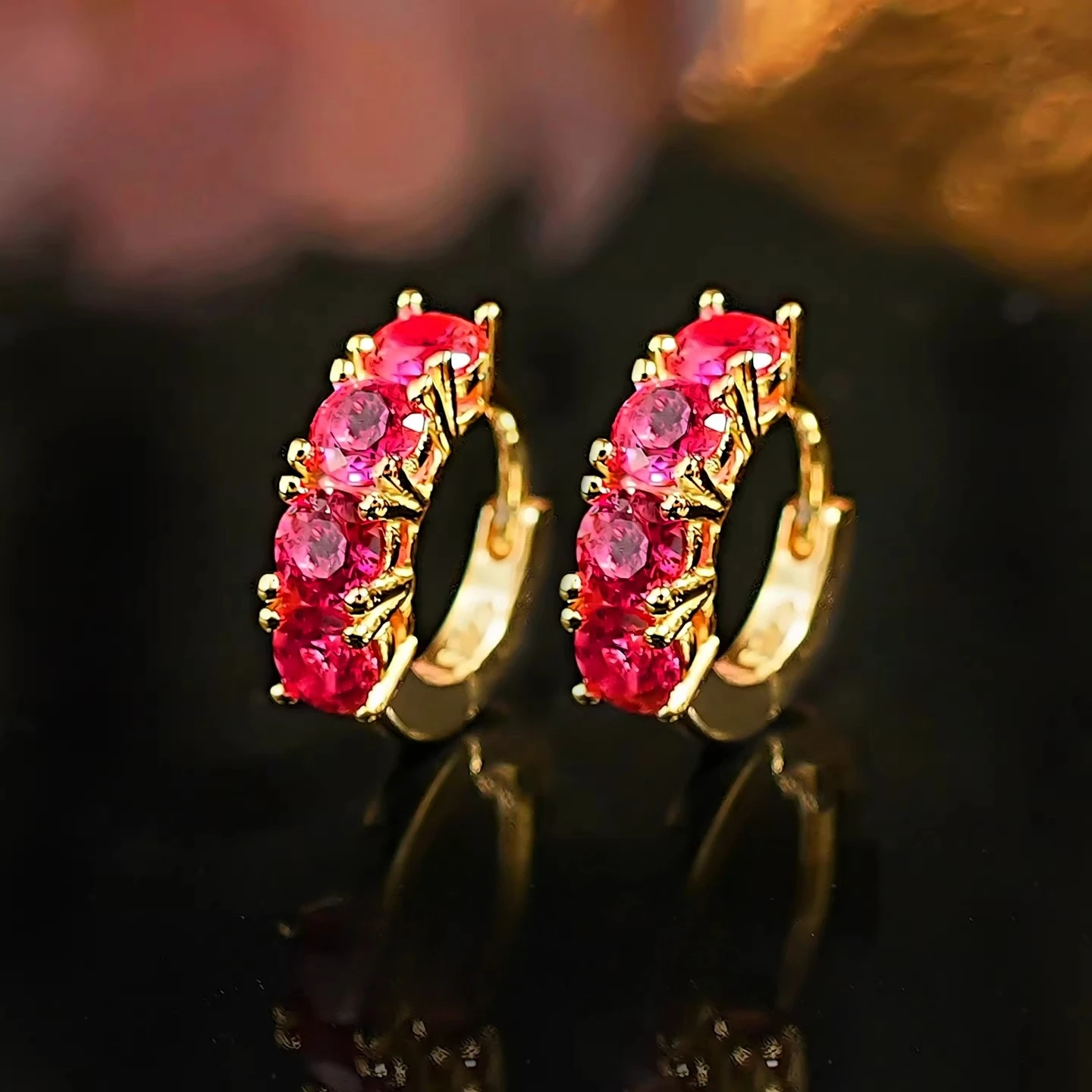 

925 sterling silver earrings, rose red tourmaline colored small earrings, light luxury commuting women's daily versatile jewelry