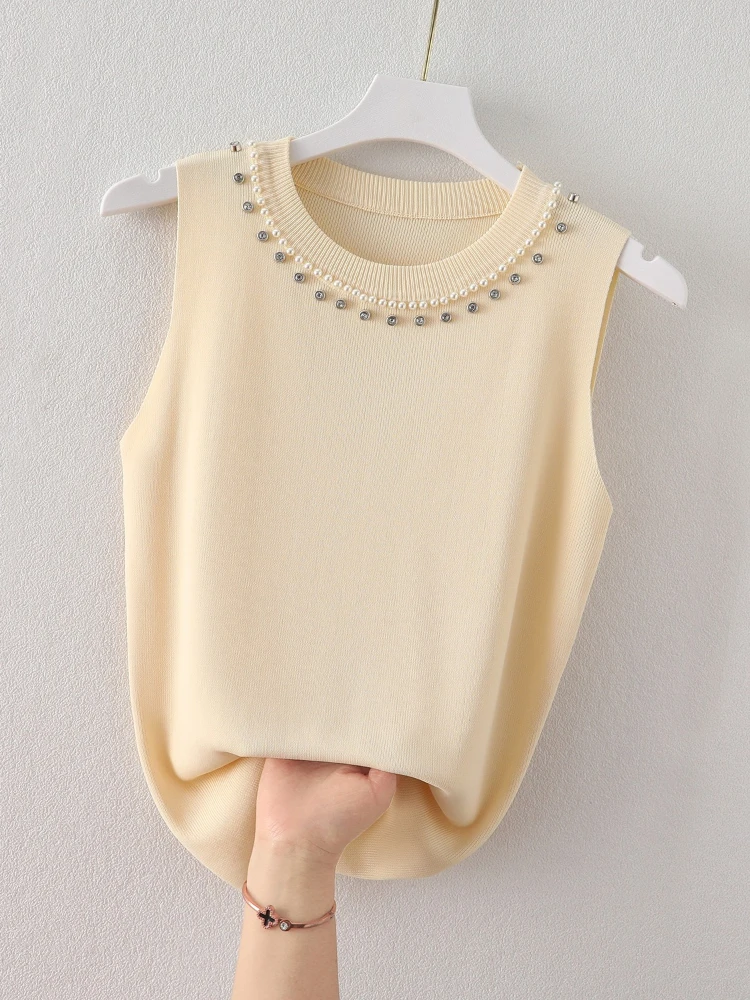 Zjaiss Beaded Suit Inner Wear Sleeveless Base Top 2026 Spring Summer New Women's Camisole Vest Solid Color Versatile Tank Top