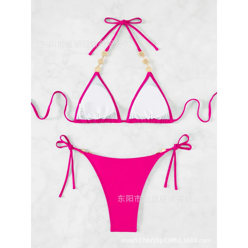 New Hot-Selling Sexy Tie Halter Neck Solid Color Swimwear Triangle Beach Bikini