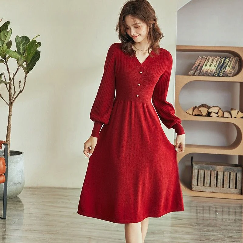 

Light Luxury 100% Australian High Wool Dress Women's Winter New Large Swing Skirt