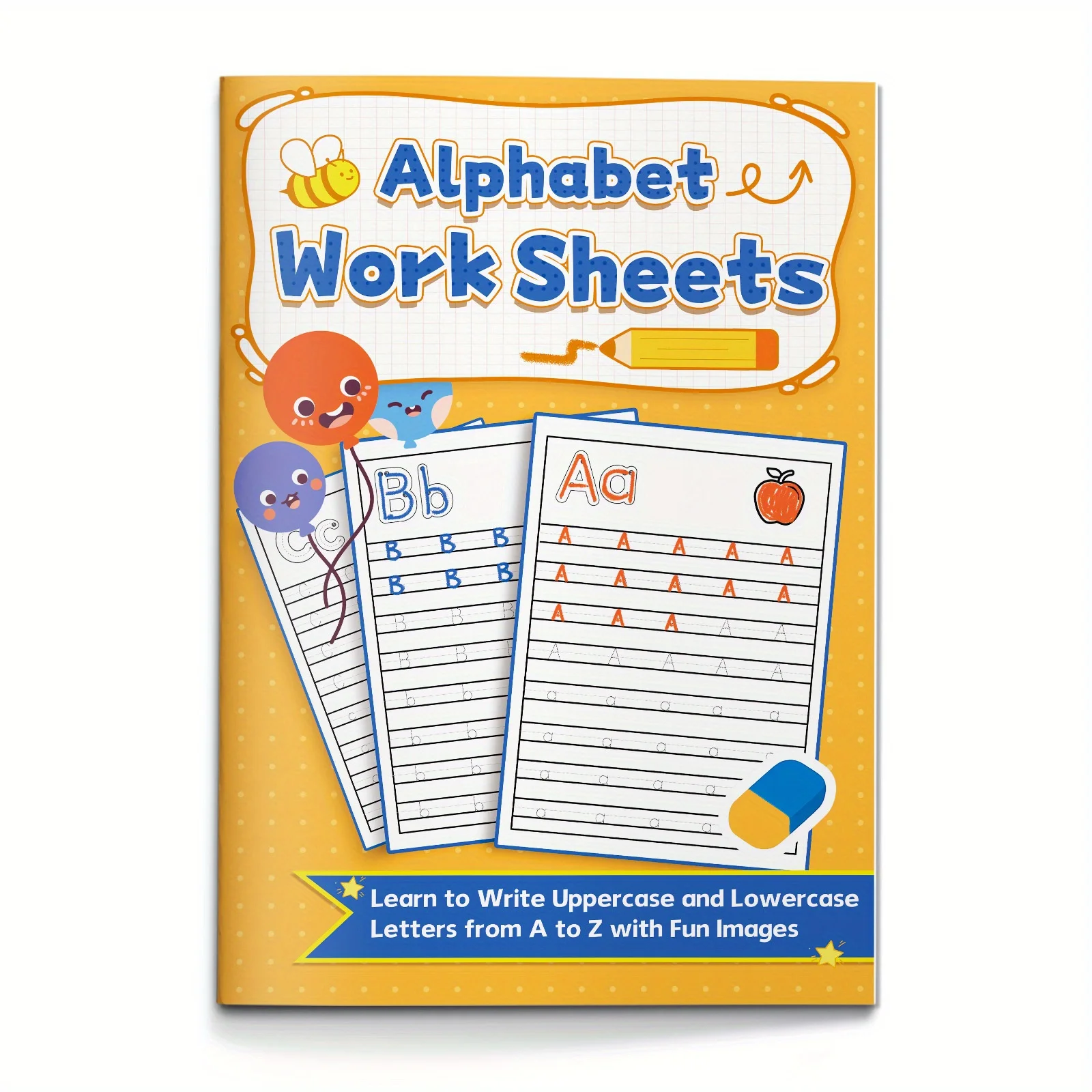 Alphabet Handwriting Practice Workbook for Kids, Trace Uppercase and Lowercase Letters A to Z with Fun Picture Prompts