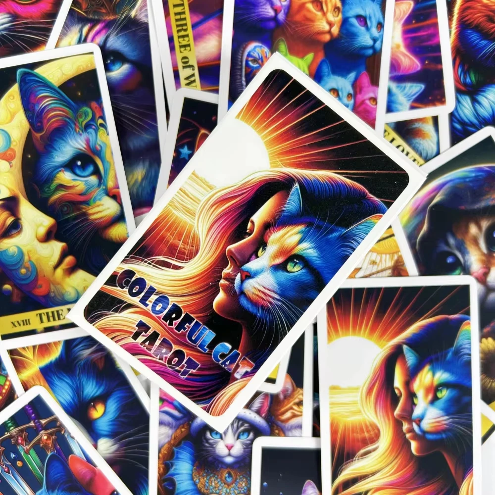 Bunte Katzen-Tarotkarten, ein 78 Regenbogen-Tiere-Deck, Oracle English Visions Divination Edition, Board-Spiele