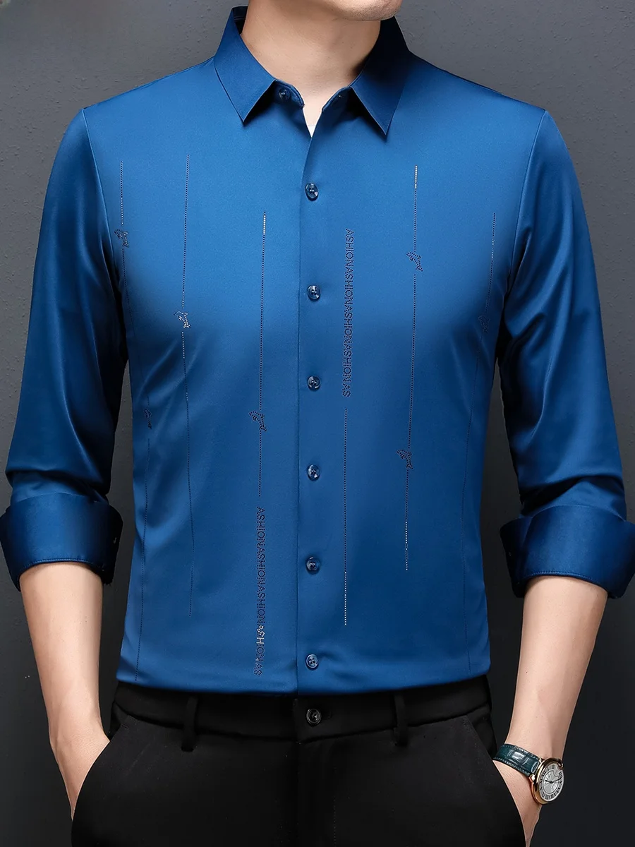 

TUCANO Men's Casual Silk irt Thin Long Sve Spring Autumn Middle-aged Sl High-end Faion Ci Sle Stand Fit