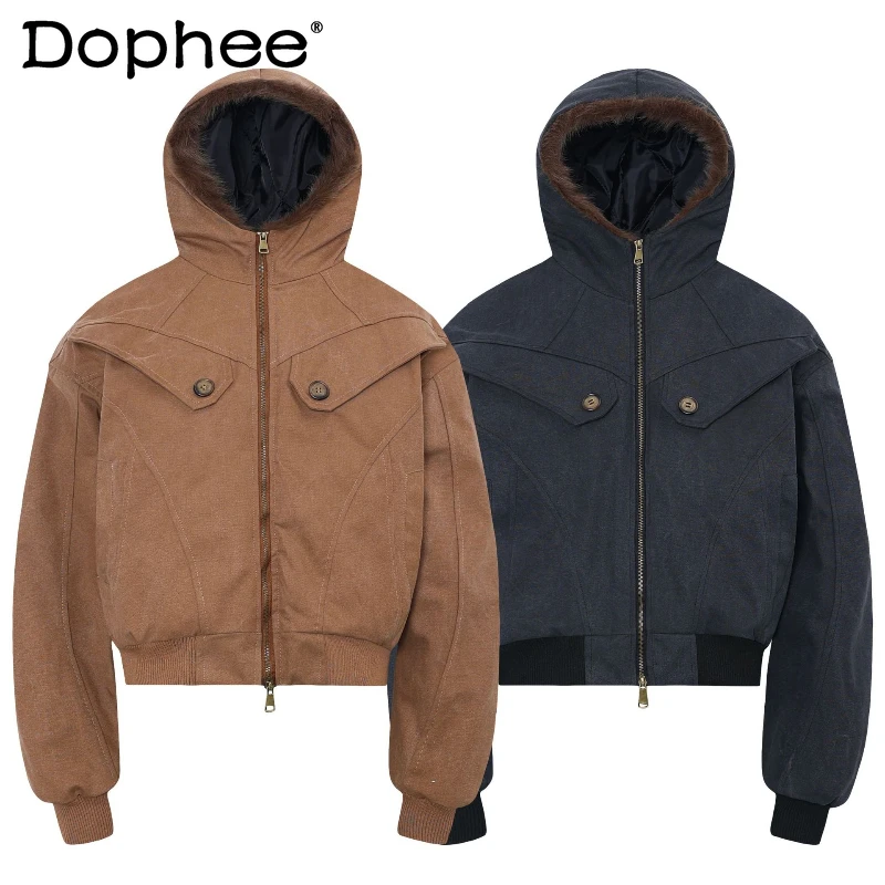 

Men's 2025 Winter New Warm Coats Loose Comfort Thickened Hooded Parkas Fashion High Street Trendy Metal Buckle Design Jackets