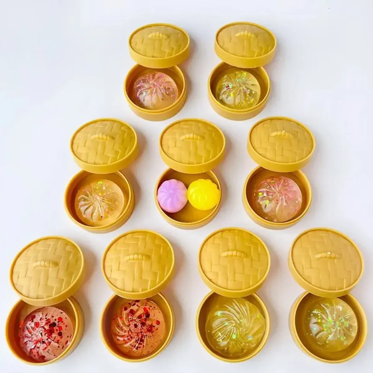 Kristall-Mini-Brötchen- und Dampfnudel-Quetschspielzeug-Set mit Dampfgarer, Weiches Stressabbau-Quetschspielzeug, Neuartiges Partygeschenk – Detail 2