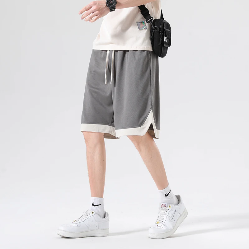 Sports Stylish Patchwork Knee Pants 2024 Summer Youthful Vitality Loose Straight Men's Clothing Elastic Drawstring Casual Shorts