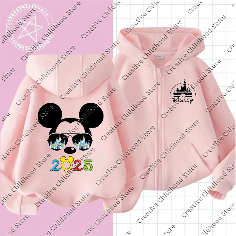 Fashion Disneyland Trip Vacation Clothes Caricature zipper Hoodie Children Top Cartoons Disney Kawaii 2025 Girl Clothes Boy Kids