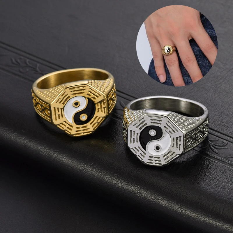 Yin Yang Tai Chi Ring Zodiac Qian Kun Bagua Adjustable Finger Ring Lucky Auspicious Jewelry Gift