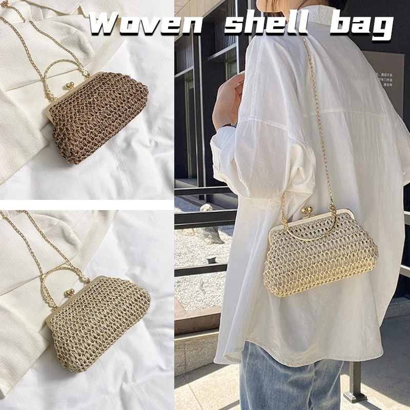 Beach Straw Bags Party Handwoven Handbag Clutch Bag Shoulder Crossbody Shell Bag Outdoor Leisure Commute Woven Bag