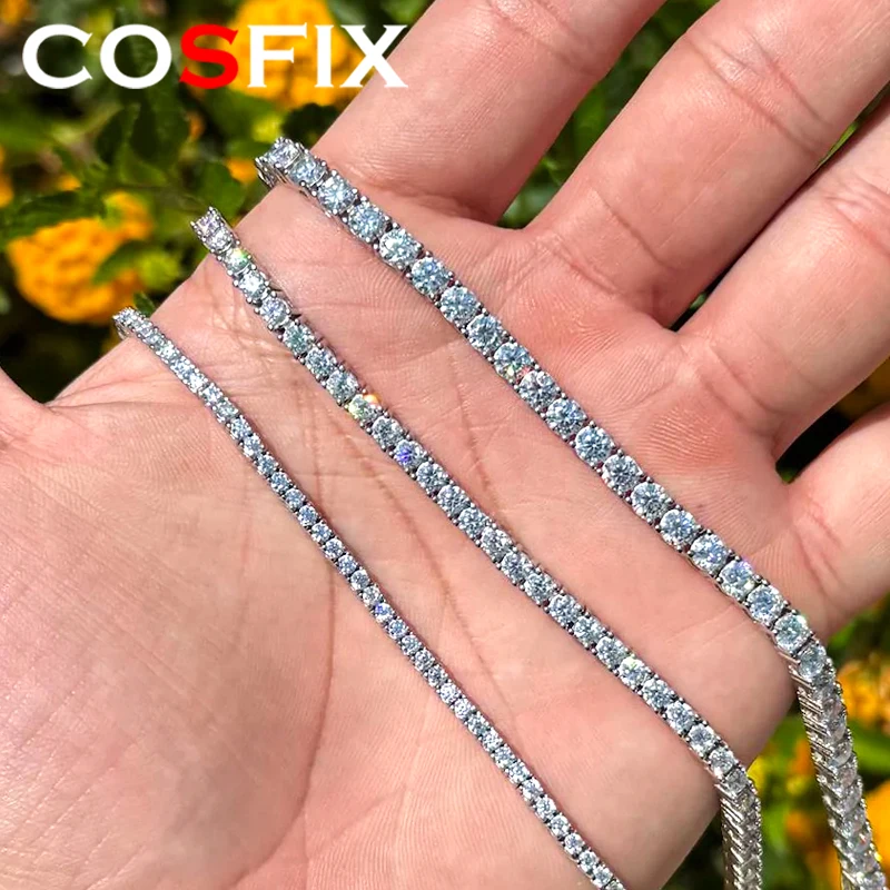 COSFIX, cadena de tenis de lujo para mujer, pulsera de moissanita de plata s925 para hombre, Color D, 2mm ~ 6,5mm, pulsera completa de moissanita para parejas