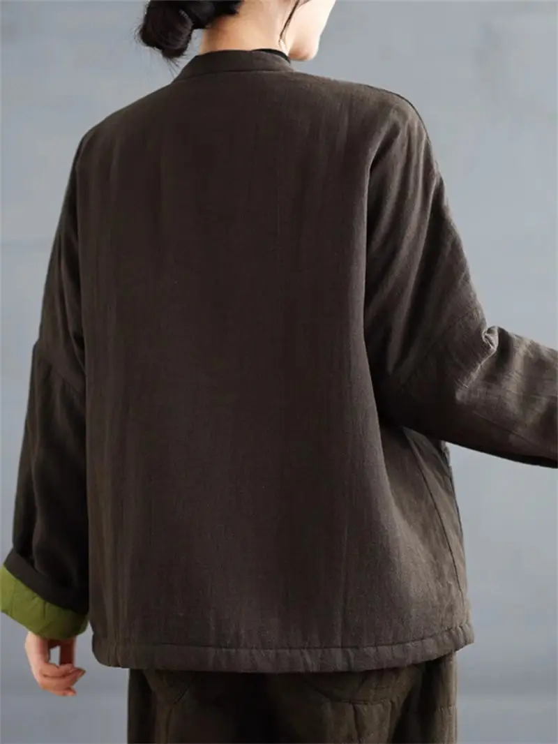 2024 New Style Chinese Women's Pink Cotton Thick Warm Coat Jacket | Autumn Winter Color Blocked Buttoned Loose Outerwear G232