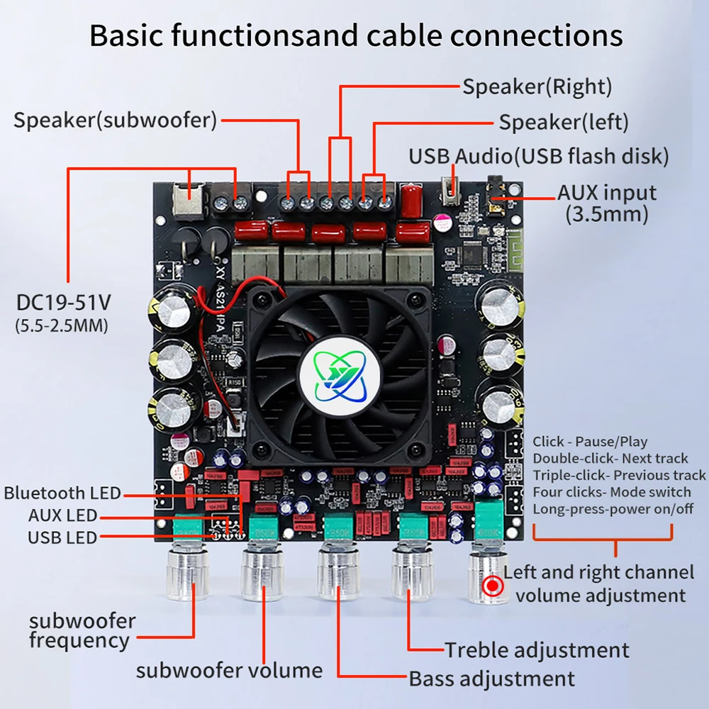 XY-AS21HPA Scheda amplificatore audio digitale 2.1 canali Dual TPA3255 Subwoofer Bluetooth 5.2 Amplificatore audio ad alta potenza 300W * 2 + 600W