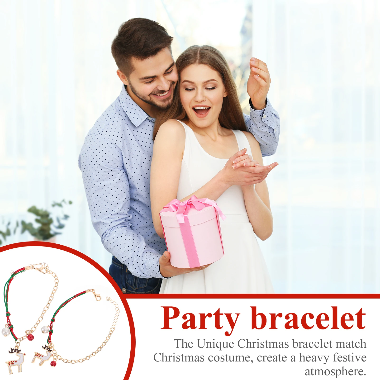 

2Pcs Elk Bracelet Ornaments High-Quality Alloy Christmas Decor Adjustable Chain Jewelry Style Festive Gift