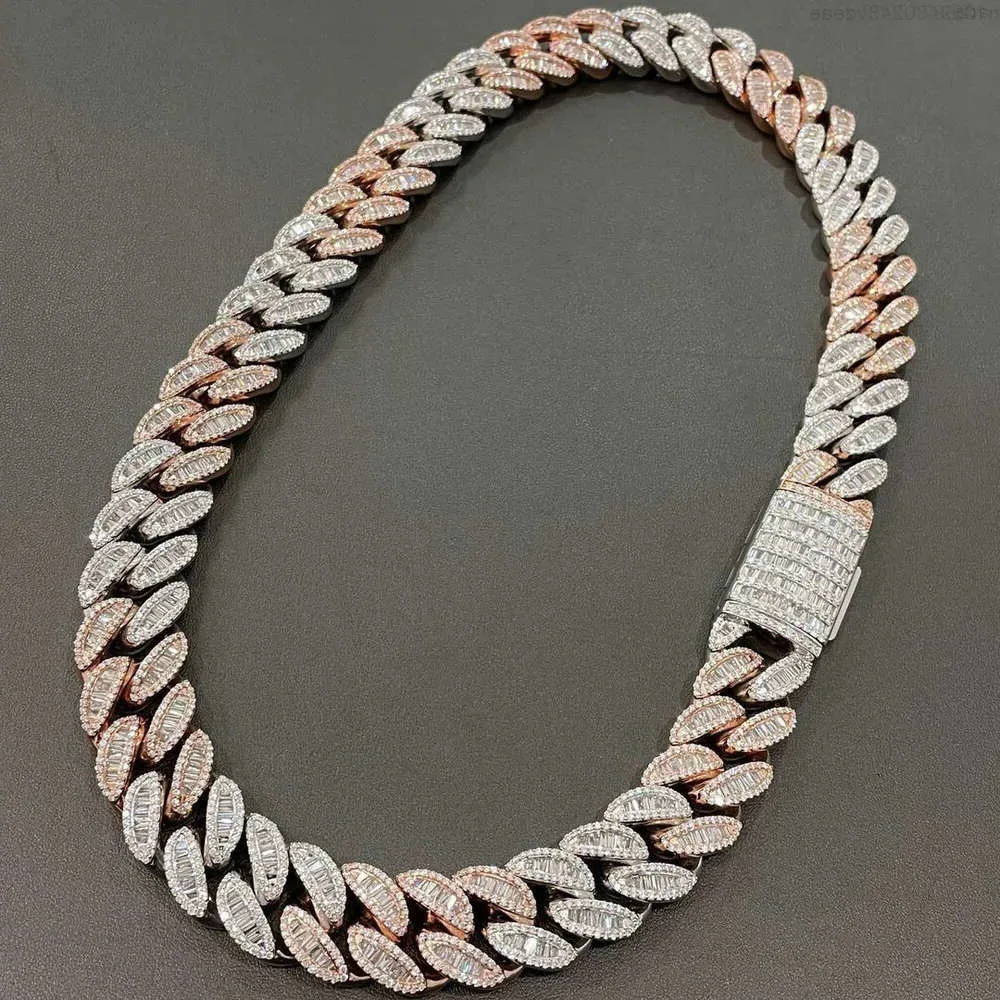 

Двухцветное розовое золото, белое золото, серебро, 18 мм, Iced Out, однотонное кубинское звено Майами, Vvs, кубинские цепочки с муассанитом и бриллиантами