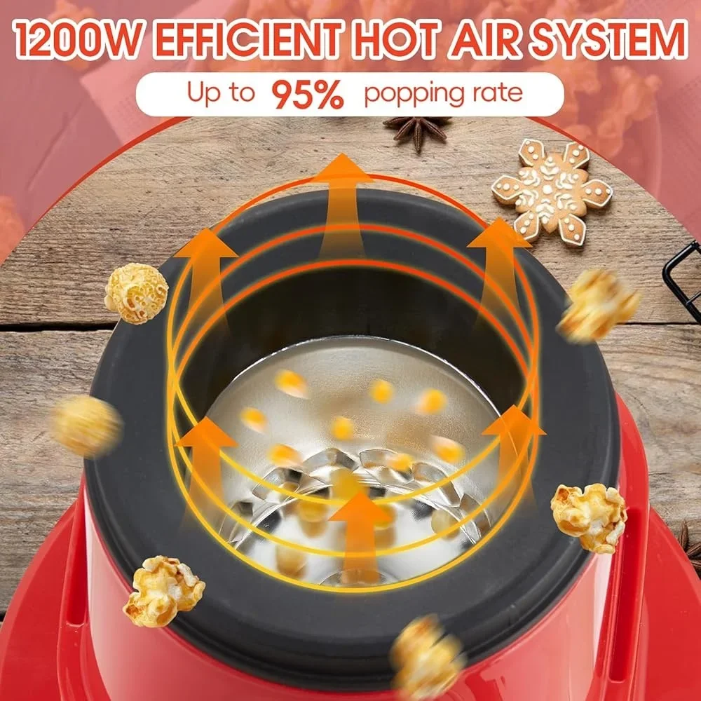 ماكينة صنع الفشار بالهواء الساخن 1200 وات مع 4 أوعية غطاء شفاف لليالي فيلم ظهرت سريعة الفعالة