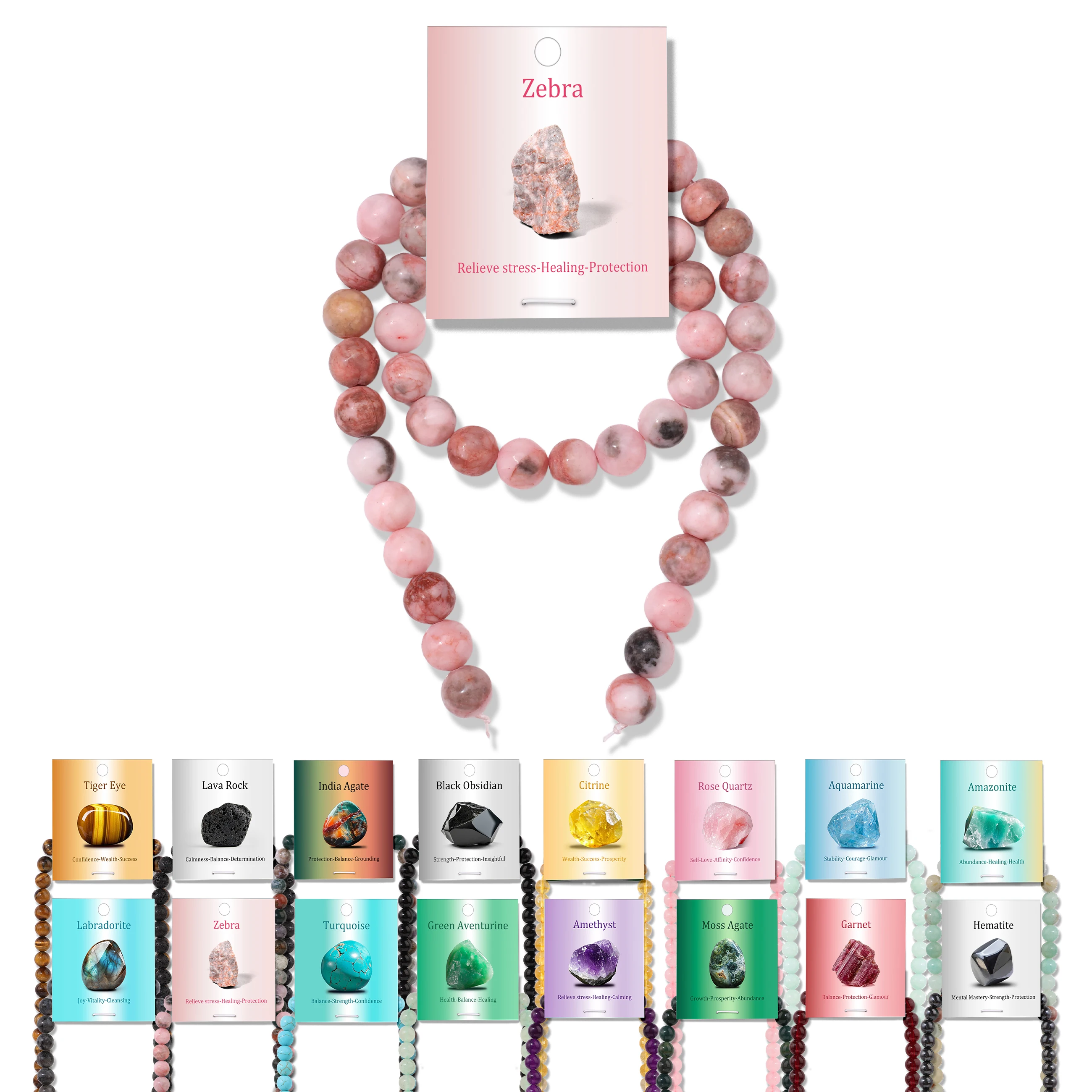 

Natural Pink Zebra Stone Beads 8MM Smooth Round Loose Spacer Jasper Bead For Jewelry Making DIY Bracelet Necklace 50/100pcs