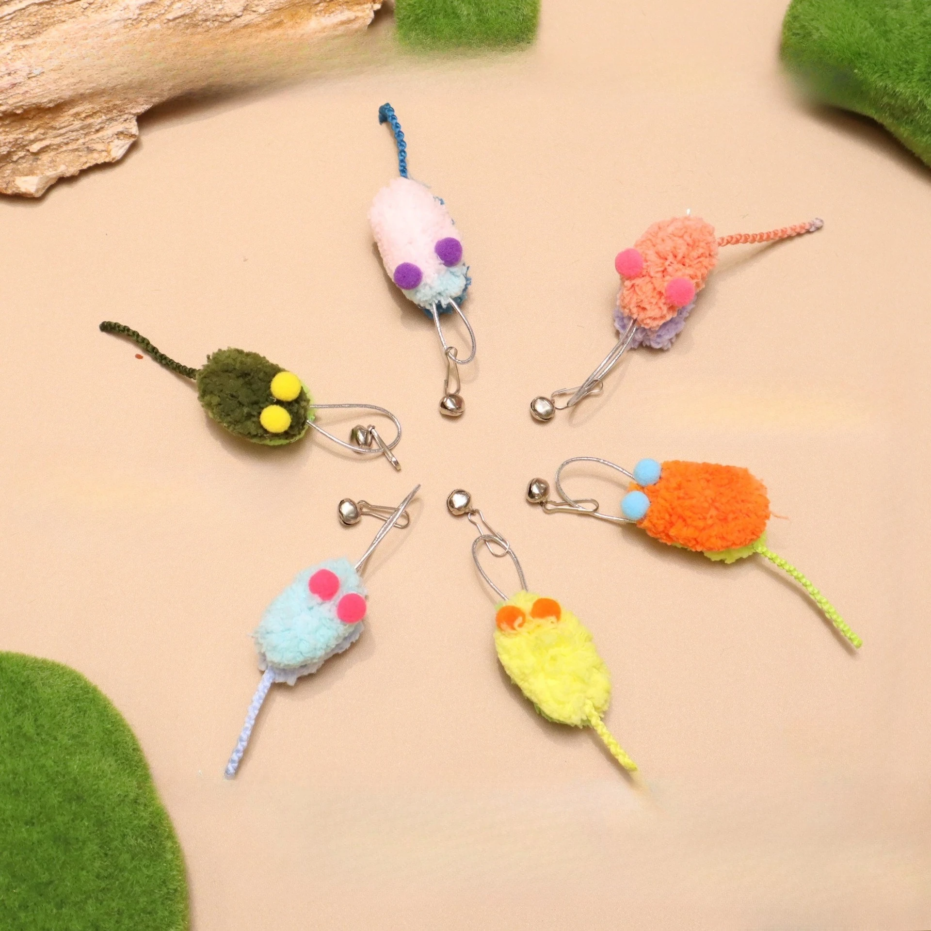 4pcs Random Mix Plush Mini Mouse Change Heads Cat Teaser Stick Pet Toy Supplies