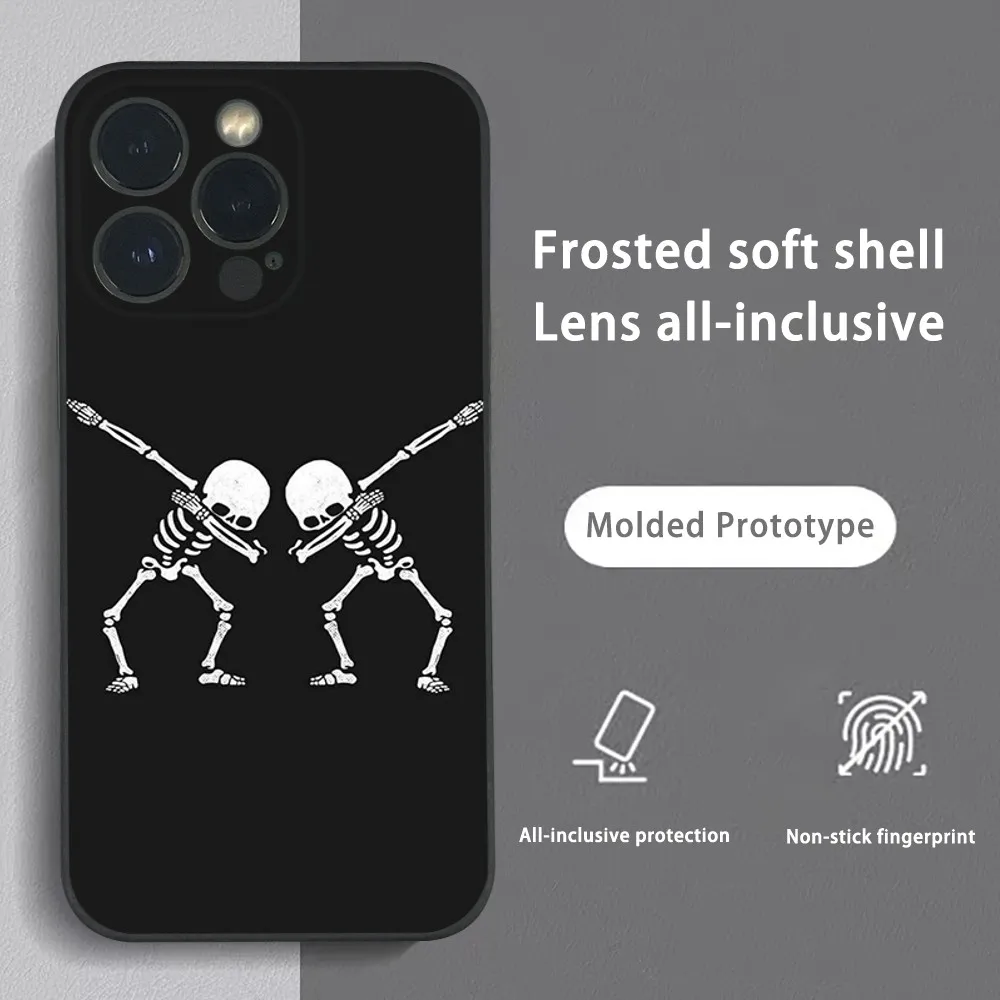 Black Simple Skull Cool Phone Case For iPhone 16 15 14 13 12 11 Pro Max Plus Mini Frosted Soft Shell Funda