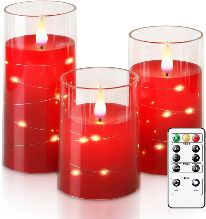 Flickering Flameless Candles with Remote,Acrylic LED Candles with Embedded Star String,Battery Operated Candle for Home Decor
