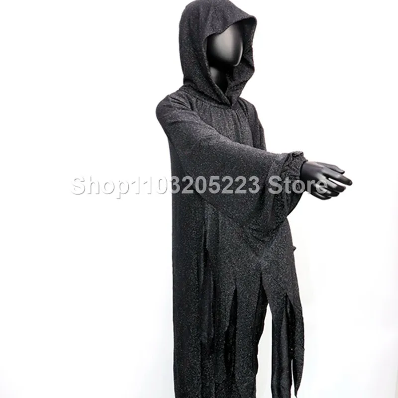 Halloween Cosplay Horror Grim Reaper Costume, Shiny Black Robe Cloak Horror Killer Costume, Movie & TV Costume Robe