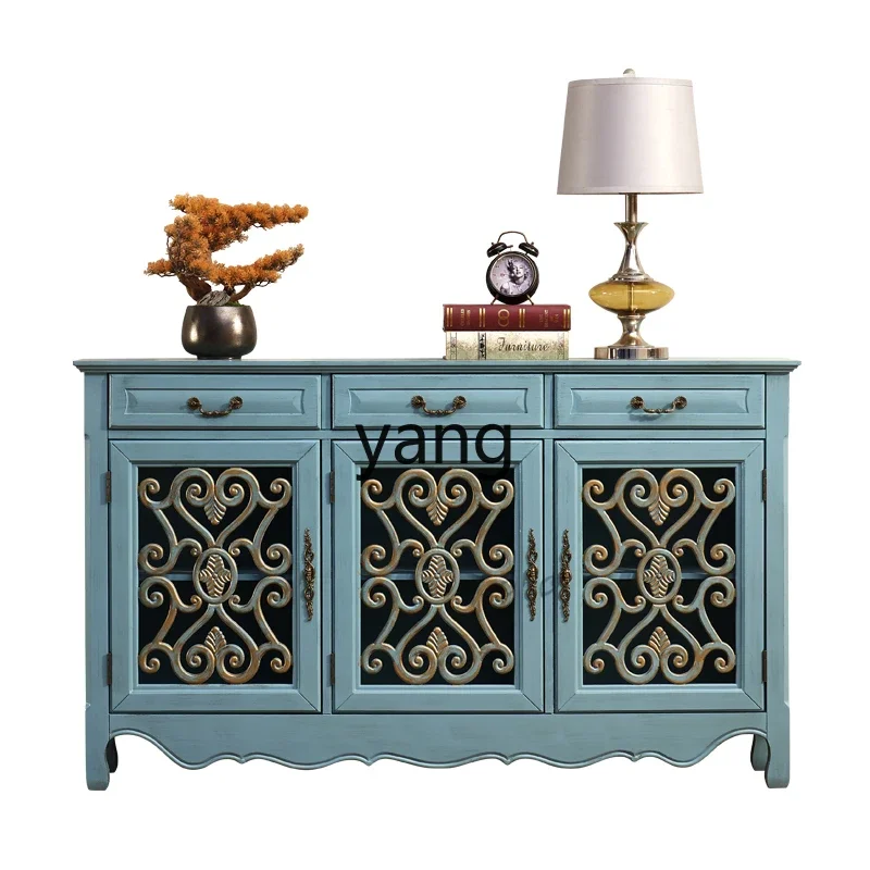 

XYY rustic furniture solid wood dining side cabinet wine cabinet blue porch cabinet Mediterranean style