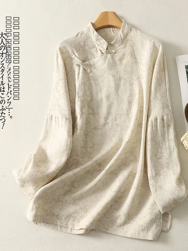 

Spring 2026 Loose Fit Chinese Sle Women's Cotton Linen irt Button Plaet Traditional Embroidery Casual Ele Top