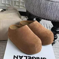 Suede Platform Mules Women Slippers Fashion Shoes Casual Winter Snow Boots Trend 2025 Trend Slingback Flats Walking Home Botas