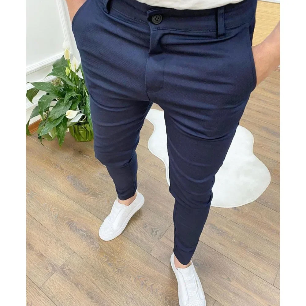 Men Casual Stretch Thick Pencil Pants New Solid Color Slim Fit Business Formal Office For Men Daily Wear Cotton Trousers XT875