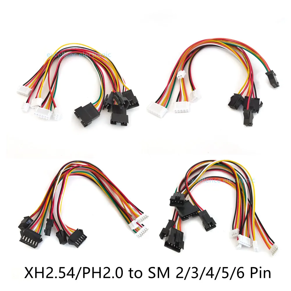 

5PCS SM 2.54mm XH/PH2.0 Plug/Socket 2P/3P/4P/5P/6P Conversion Cable 20cm 26AWG SM2.54 Extension Cable