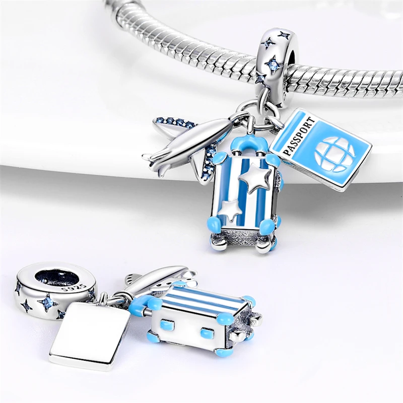 Original 925 Sterling Silver Charm Beads Hot Air Balloon Luggage Chameleon Charms Pendant For Women DIY Birthday Jewelry Gifts image 6