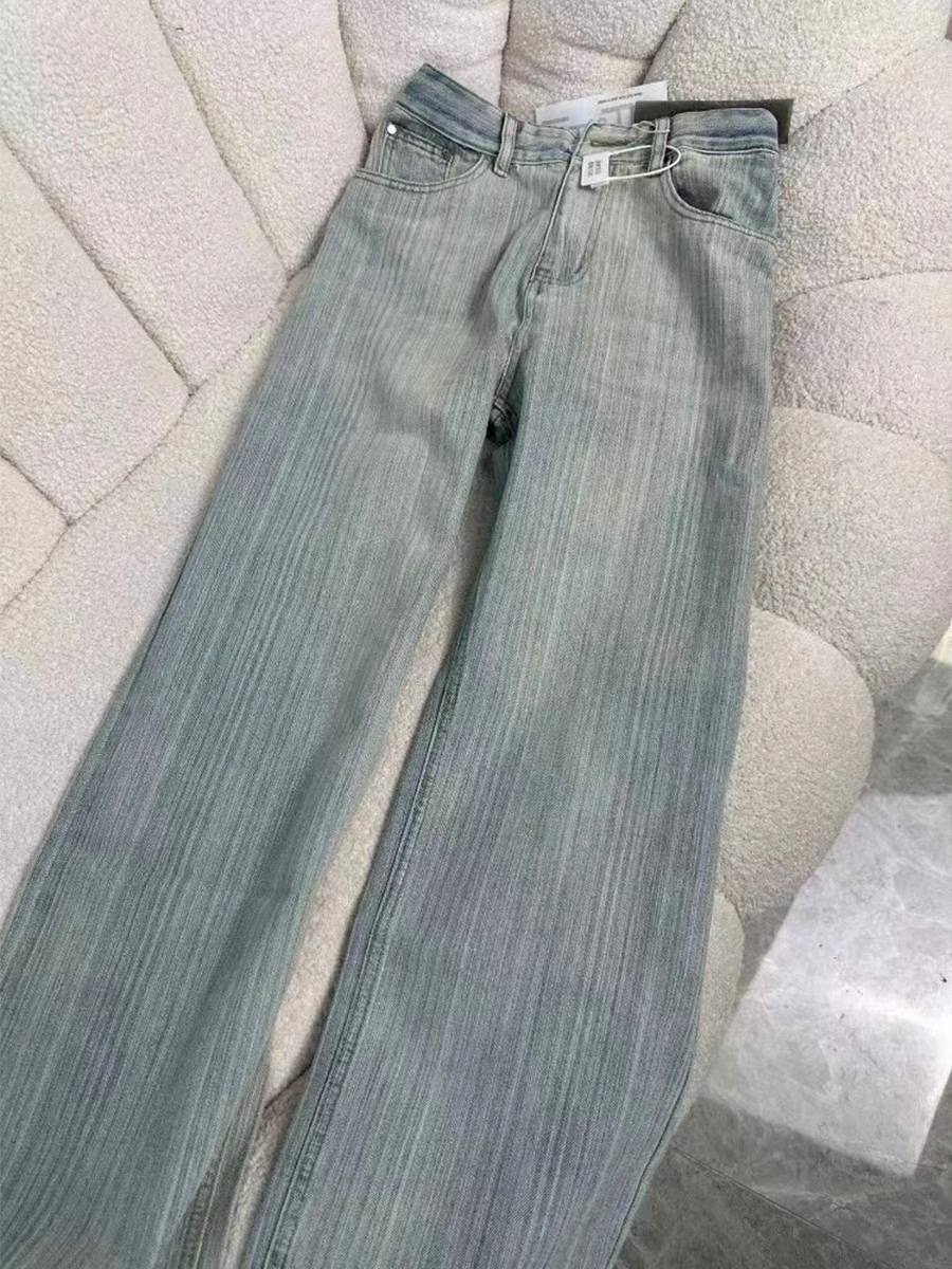 

High Waist Straight Leg Denim Jeans plus Size Women's Spring Autumn New Loose Wide Leg Floor Length Pants Slimming Effect