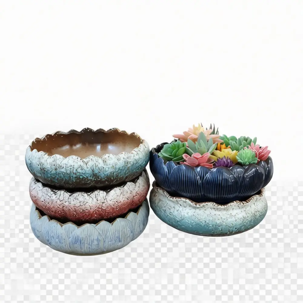Creative Ceramic Succulent Pot Large Mouth Coarse Pottery Planter Breathable Flower Vessel For Home Office Desk Gardening