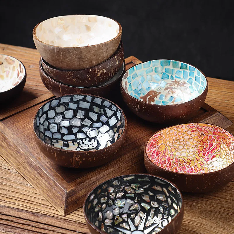 

Handmade Coconut Shell Bowl, Vietnamese Shell Coconut Bowl, Creative Fruit Dish, Entryway Storage Box for Home Decor