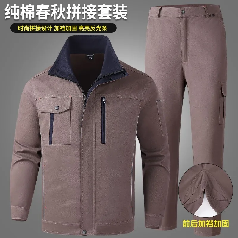 Men Spring Autumn Cotton Work Suit Thick Wear Resistant Anti scald Labor Workwear For Welding Construction Auto Repair Factory
