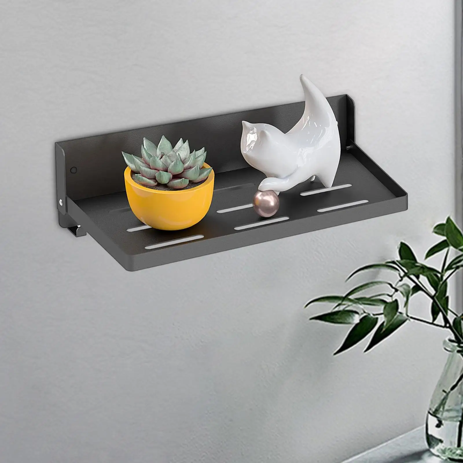 Wall Mounted Folding Shelf Organizer Black Metal Floating Bookshelf Multi Purpose Storage for Bedroom Home Office