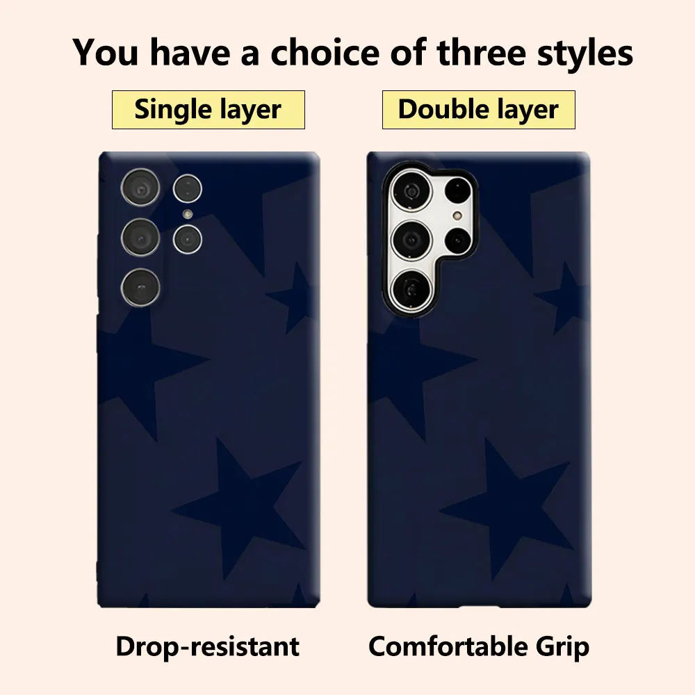 Navy Blue Stars Phone Case for Samsung Galaxy S26 S25 Ultra S24 S23 Ultra Plus Shockproof Double layer tough Back Cover
