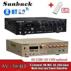 SUNBUCK 580USB/BT/298BT Bluetooth HiFi Amplifiers 220V 5CH Home Power Amplifier Stereo AV Surround Digital Amplifiers FM Karaoke